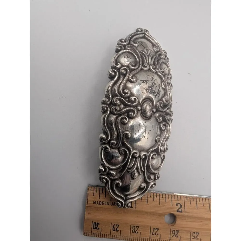 Vintage 1997 Ornate Scrollwork Silver-Tone Oval Belt Buckle Western Gothic